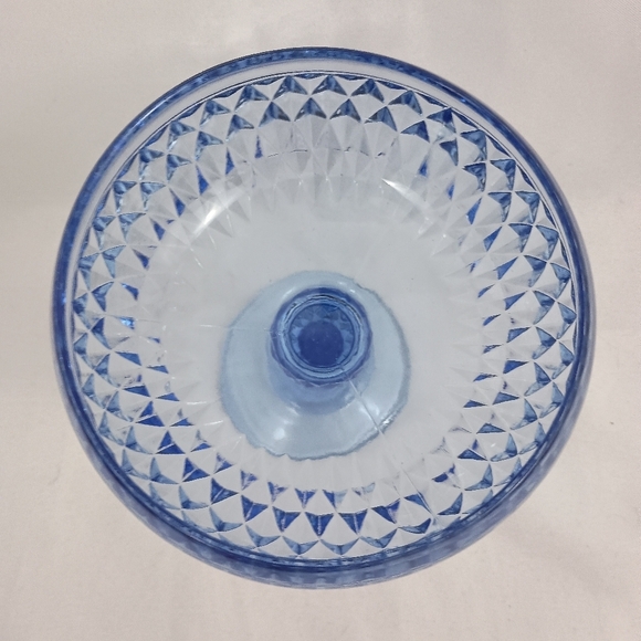 Vintage 60s‎ Indiana Glass Diamond Point Footed Blue Ice Pedestal Compote Dish - Picture 6 of 8
